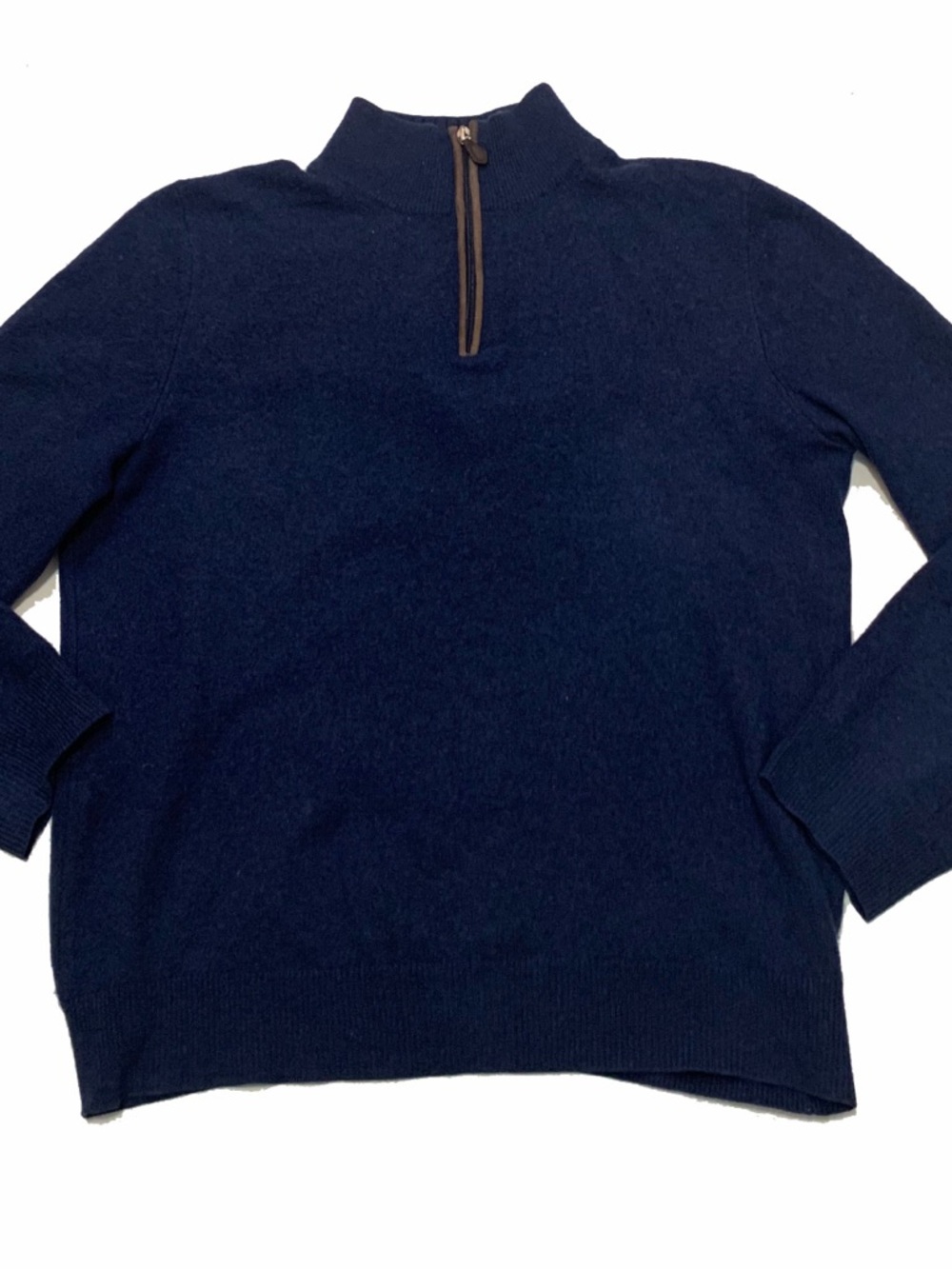 Bloomingdale's Men's Navy Zip Mock-Neck Sweater with Brown Trim